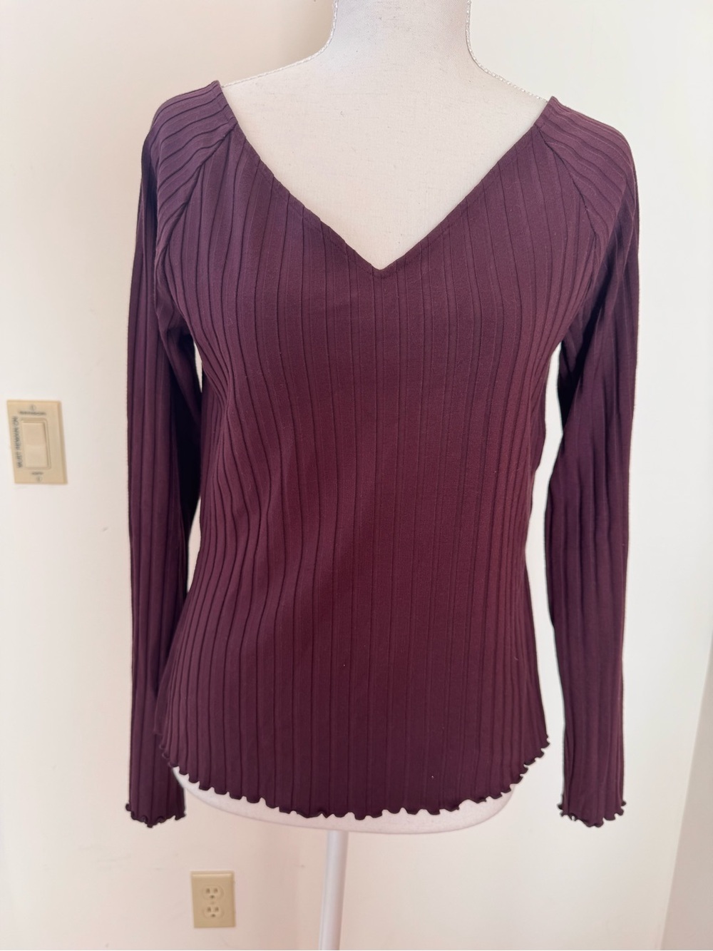 Banana Republic Ribbed V-Neck Top in Plum